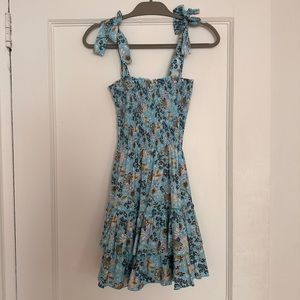 CB Positano Lulu Ruched Mini Dress in Teal Floral